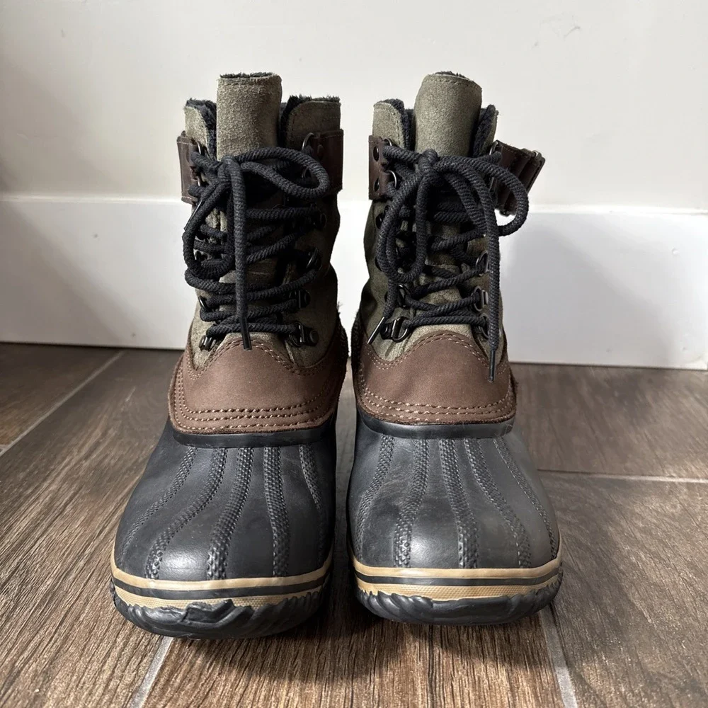 Sorel Duck Boots Women 8 Waterproof Medina III Winter Boots Brown Green Lace Up